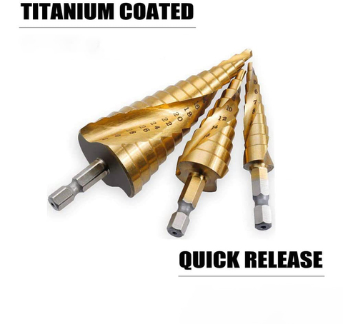 Buy Metric Titanium Coated Hss Spiral Groove Step Drill Bit Set Of Pcs