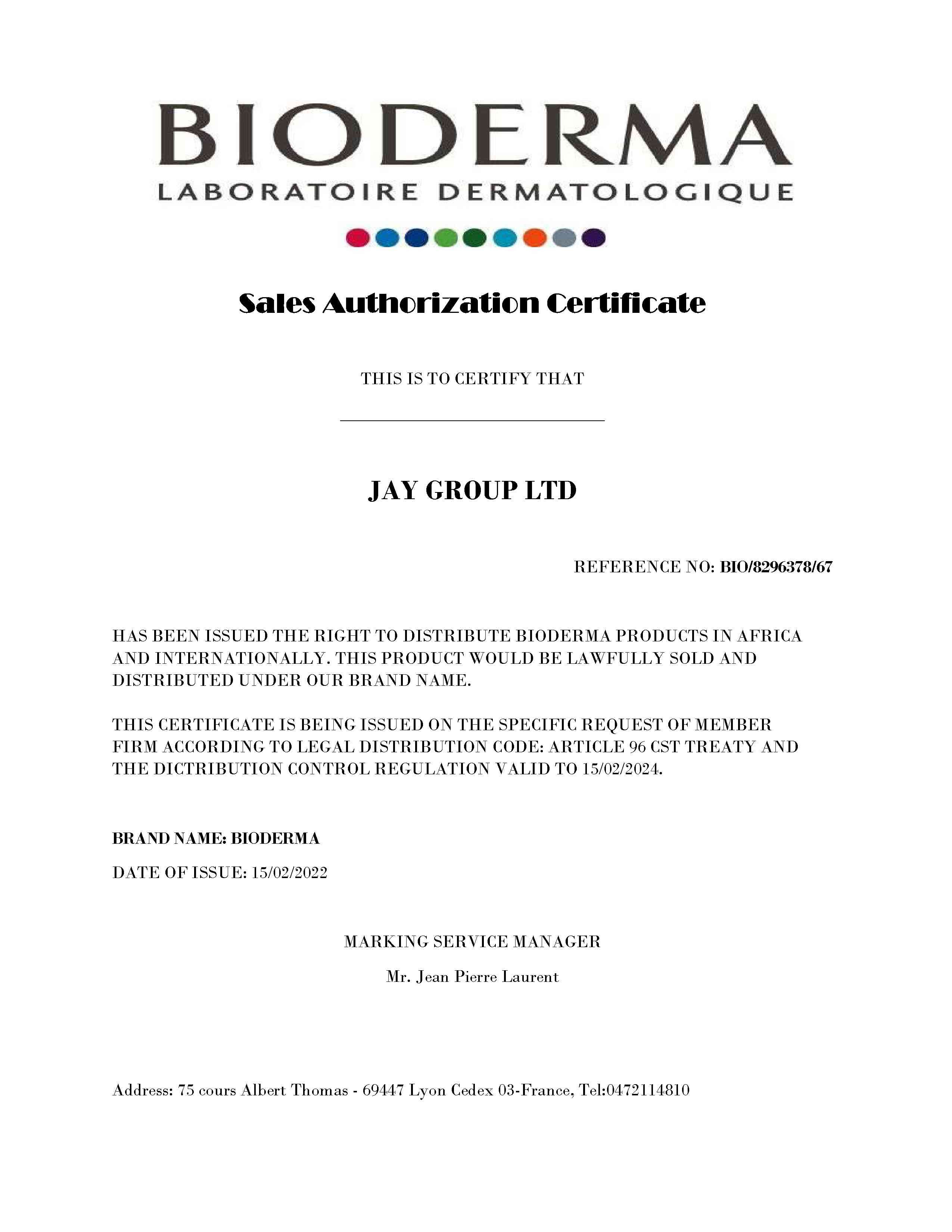 Bioderma Sales Authorization