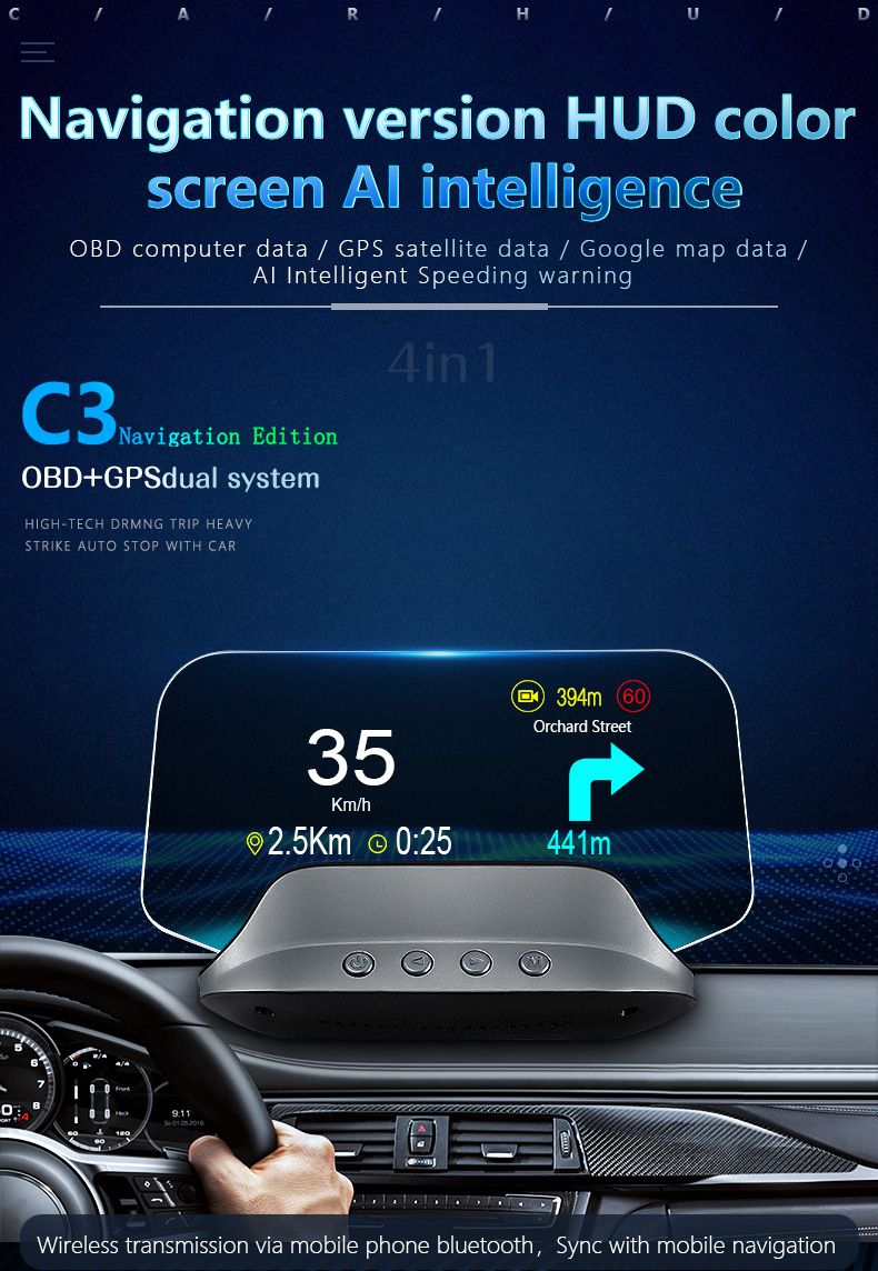 Buy C3 Universal To All Cars Hud Car Navigation Bluetooth Obd2 Gps