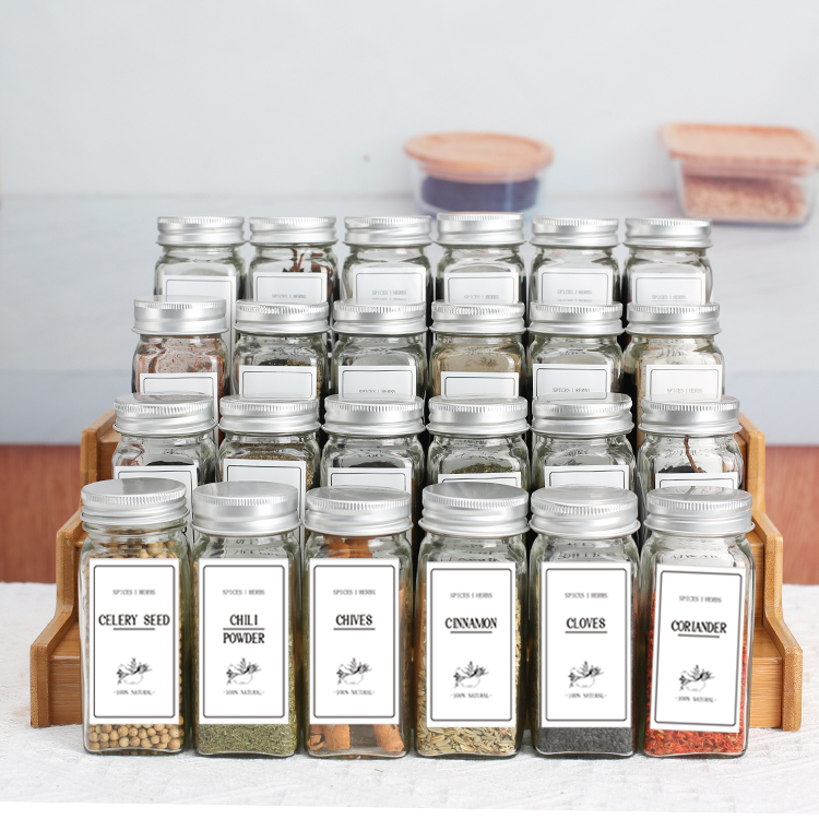Buy 24 Pcs 4 Oz Empty Square Spice Bottles Glass Spice Jars Set With ...