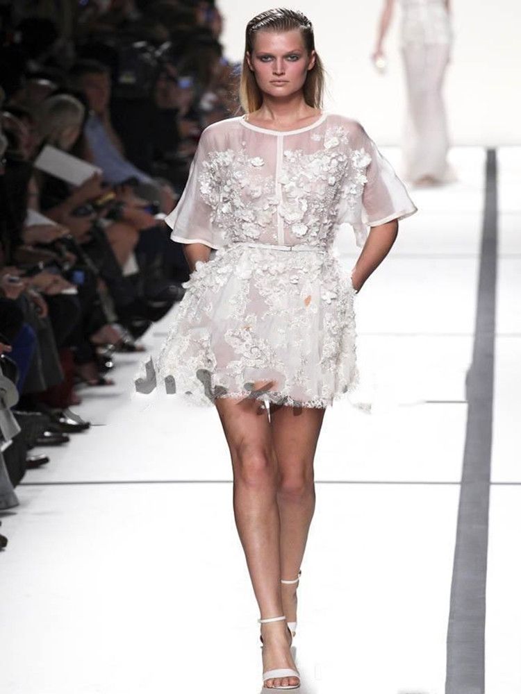 elie saab white mini dress Emrboidered minidress in white - Elie Saab