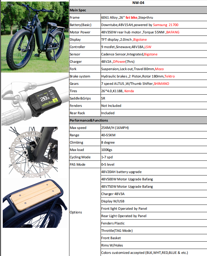 Buy 2025 Fat Tire Electric Bike Beach Cruiser Rear Hub Motor 48v500w