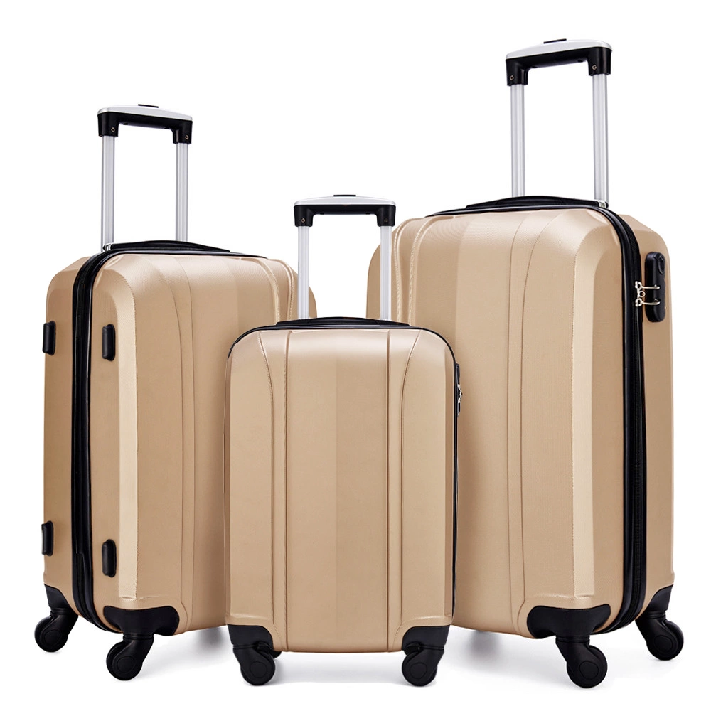 3PCS Beige Gold Color ABS Hardshell Spinner Wheel Travel Luggage Sets