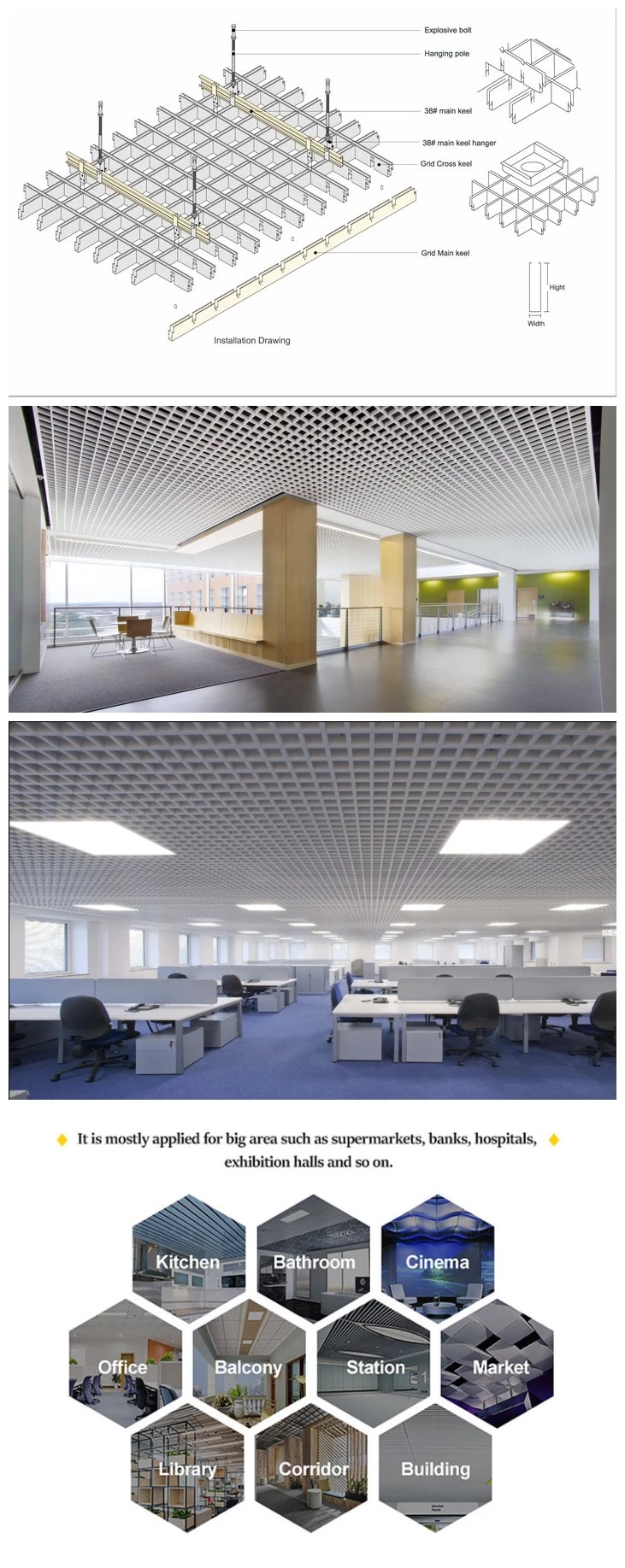 Buy Aluminum Open Cell Grid Ceiling from Foshan ISUN decoration ...