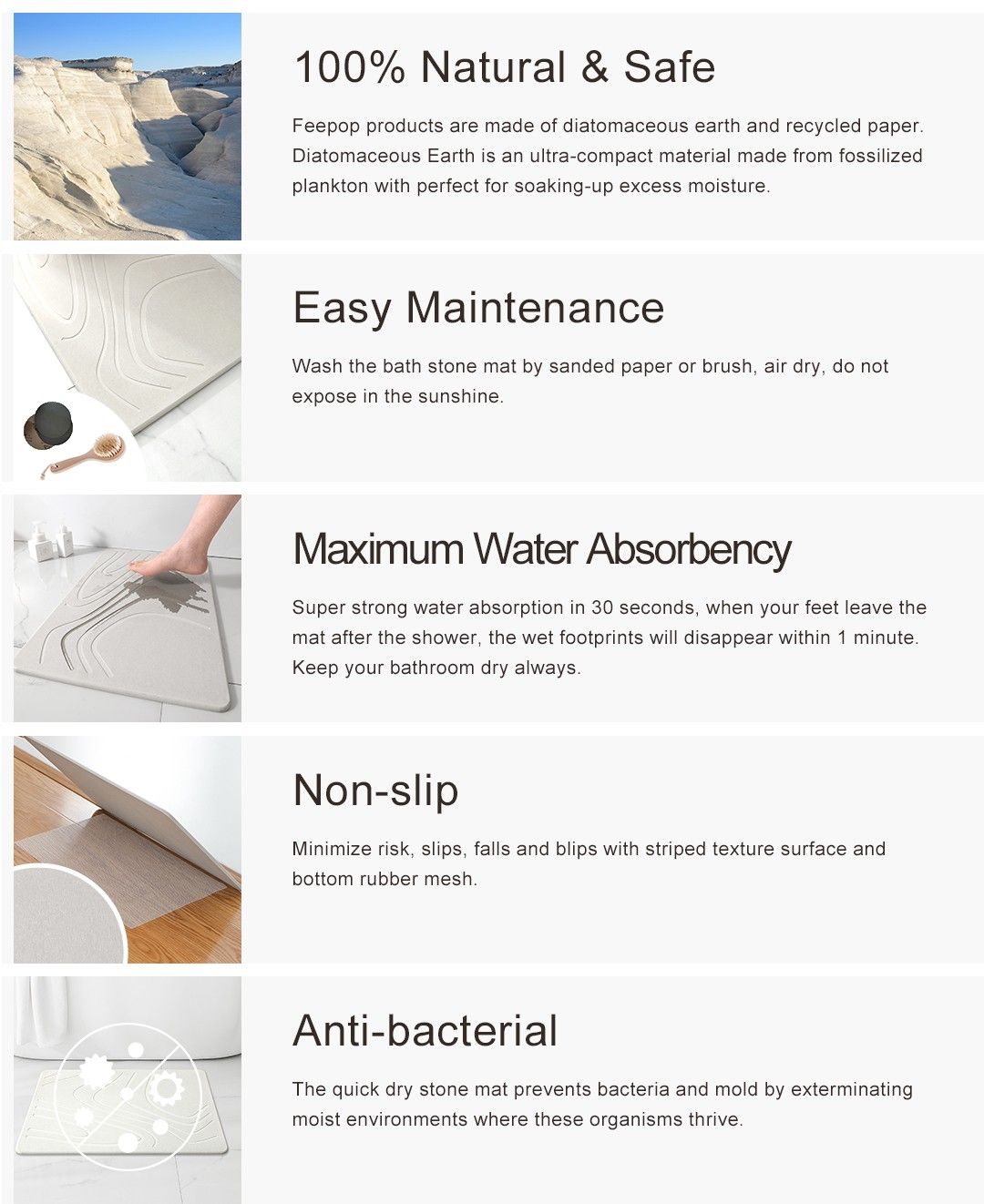 Non-Slip Antibacterial Diatomaceous Earth Absorbent Fast Drying Bath Mat -  China Mat, Bath Mat