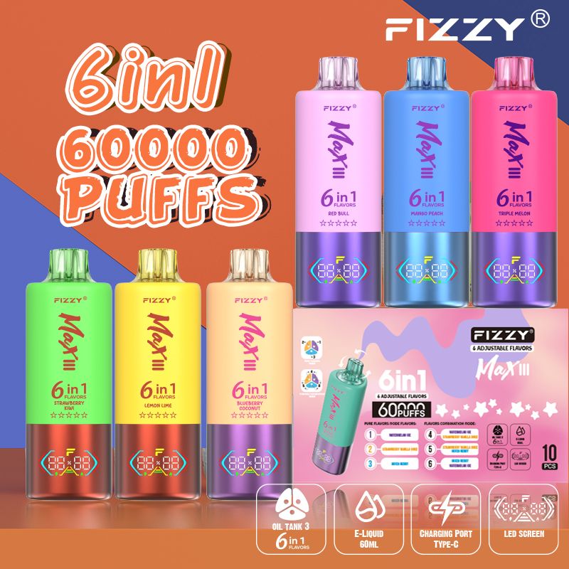 Buy Fizzy Max Iii Disposable Vape 60k Wholesale E Cigarette 6 In 1 Vaper  60000 Puffs Eu Warehouse from PaphosVape, China