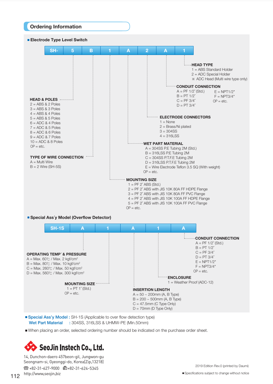 Buy Electrode Type Level Switch Sec/sh from Seojin Instech Co.,Ltd, South Korea