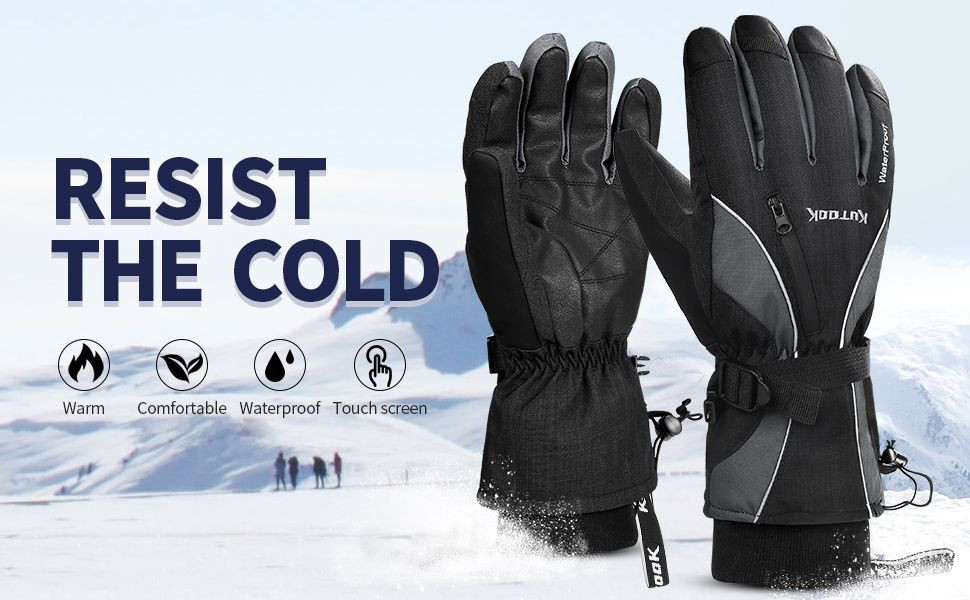 Snowmobile Mitts KUTOOK Winter Ski Gloves Goatskin Leather Mittens