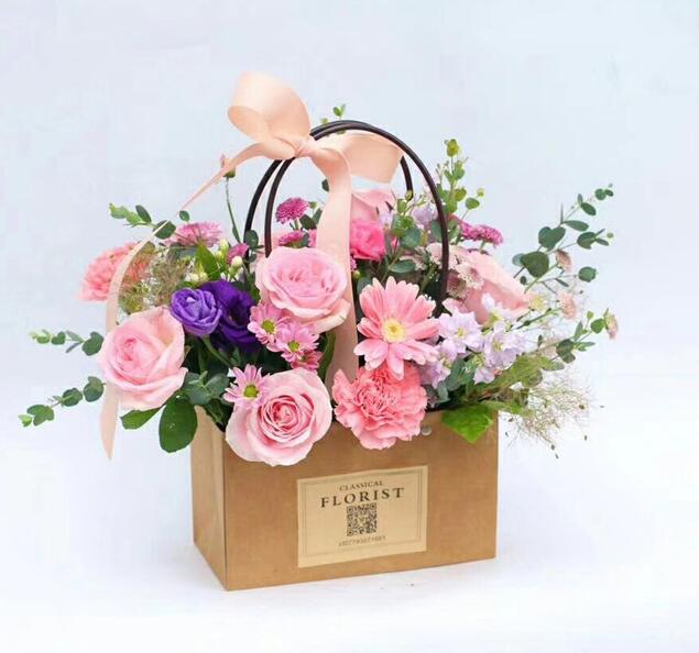 Flower Paper Box, Paper Flower Gift Bags With Metal Chain, Bouquet