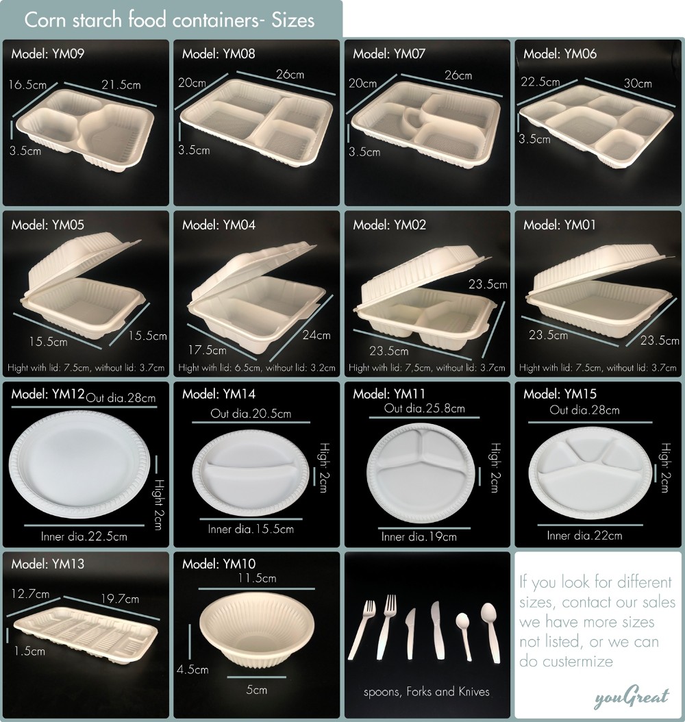 Buy 3 Compartment Food Containers Corn Starch Biodegradable Fast Food ...
