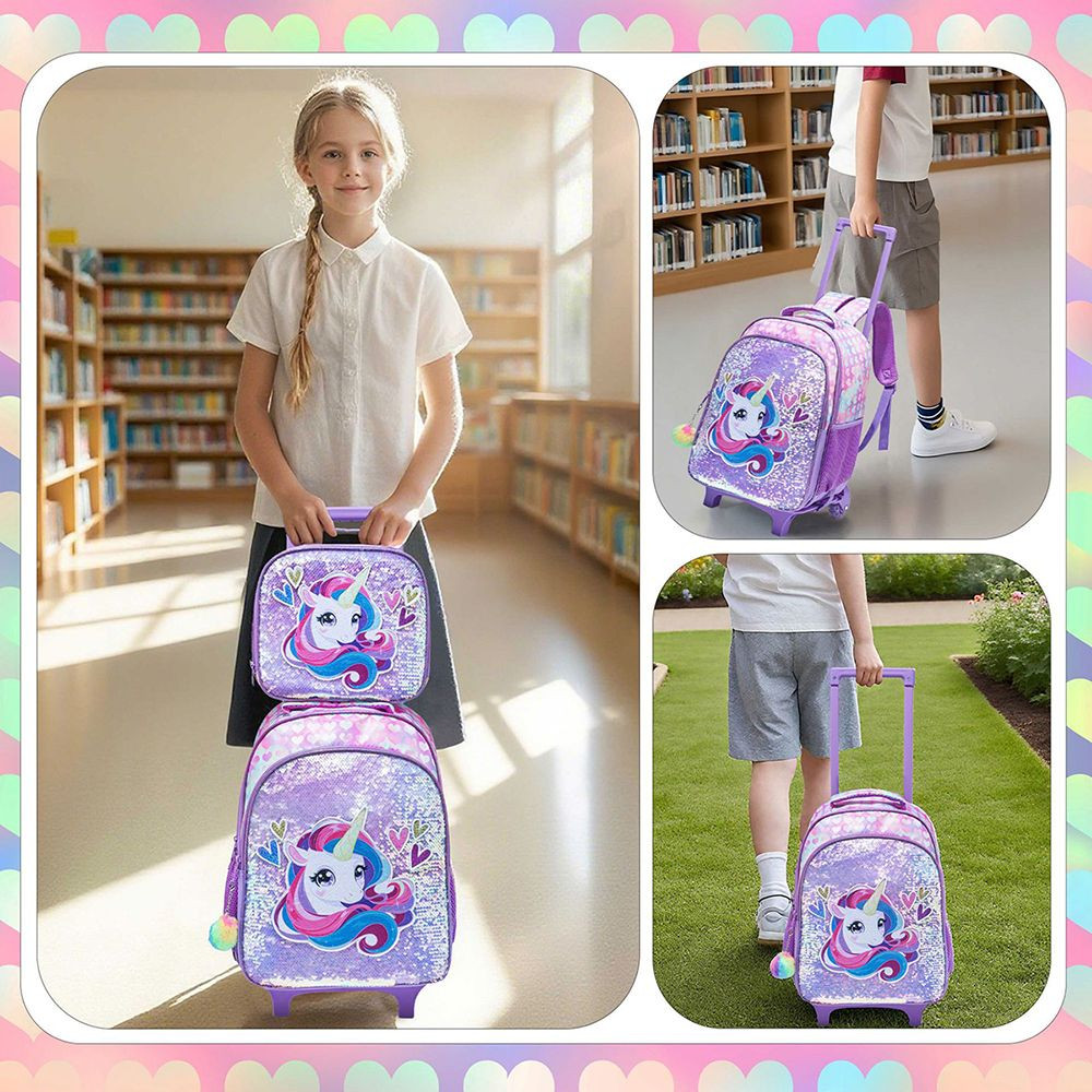 Buy Kids School Rolling Backpack For Girls 3pcs With Trolley Wheeled ...