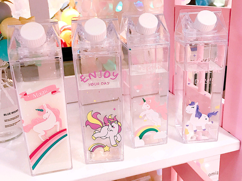 500ml Cute Unicorn Kids Water Bottle Milk Carton Plastic Milk Box