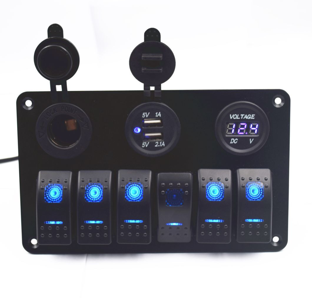 Buy 6 Gang Marine Rocker Switch Panel Waterproof With Digital Voltmeter ...