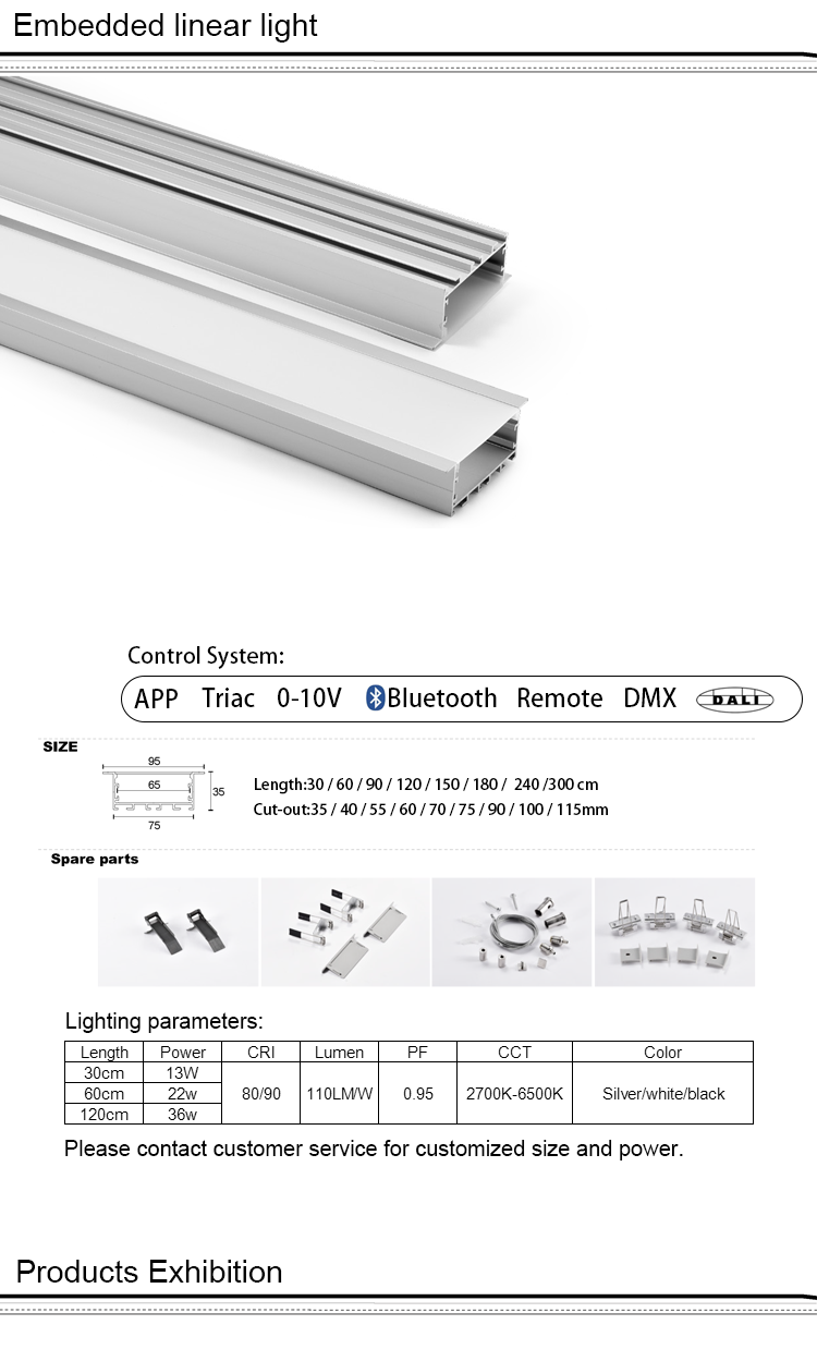 Buy Aluminum Profile Ceiling Gypsum Recessed Linear Light Office ...