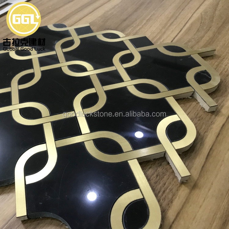 Buy Black Tile With Brass Inlay Wire Wall Decor Mosaic Marble from