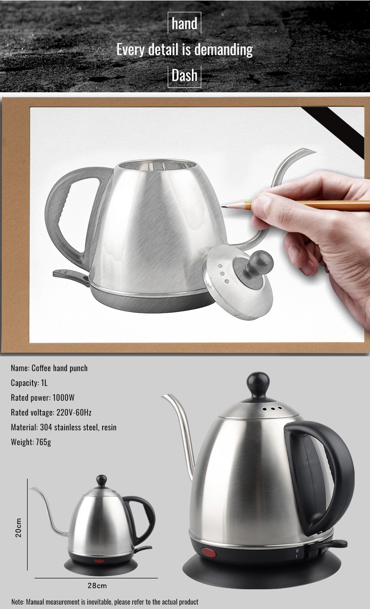 220V 1L Electric Drip Coffee Pot Kettle 304 Stainless Steel 1000W High  Quality