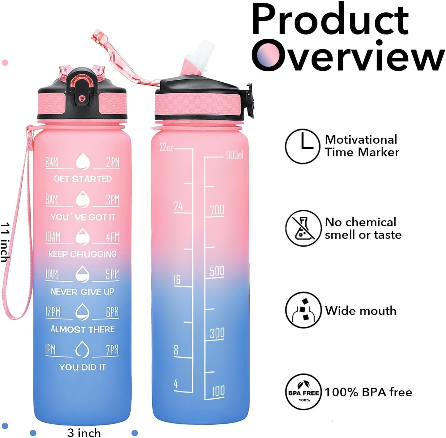 Buy Custom Logo 1000ml/32oz Bpa Free Gradient Plastic Fitness Gym ...
