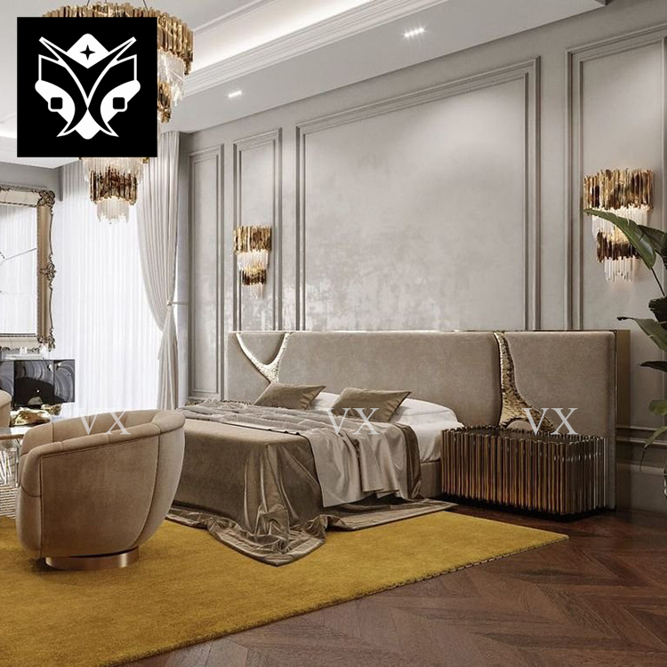 Buy Customized Modern Luxury King Size Bed Wide Headboard With Gold ...
