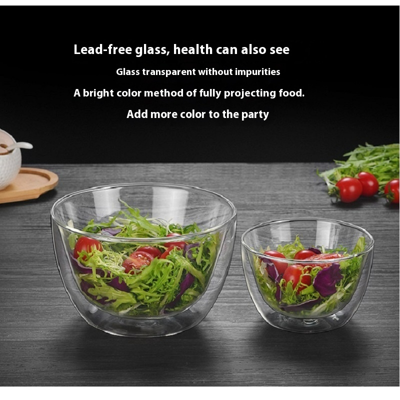 Buy Double Wall Glass Salad Bowl Double Ironing Glass Cute Creative ...