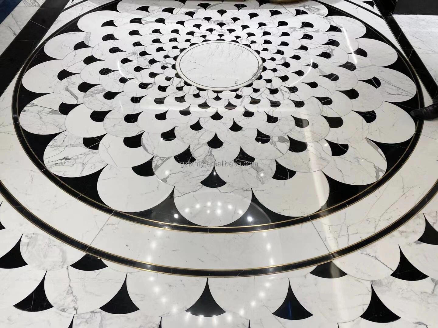 Buy Flower Waterjet Marble Tiles Design Round Waterjet White And Black ...