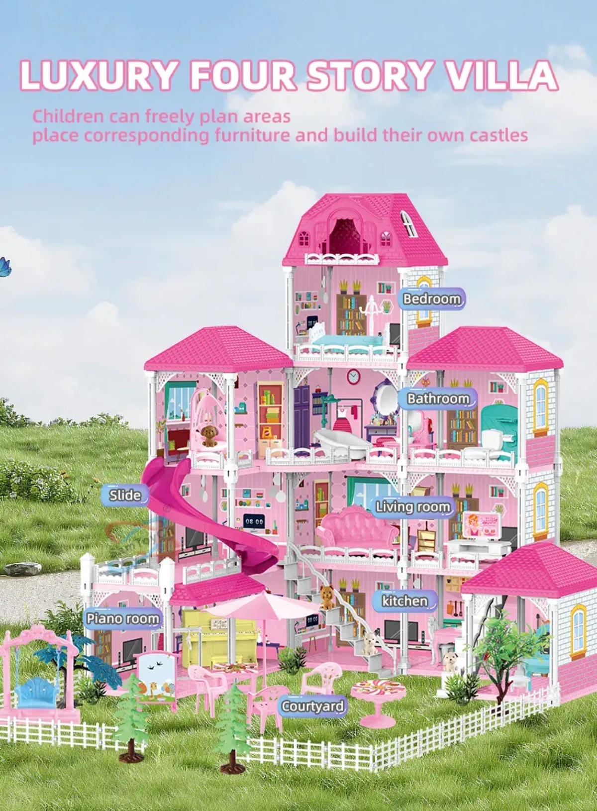 Pink Outdoor Story Playhouse Two Story Play House For Girls