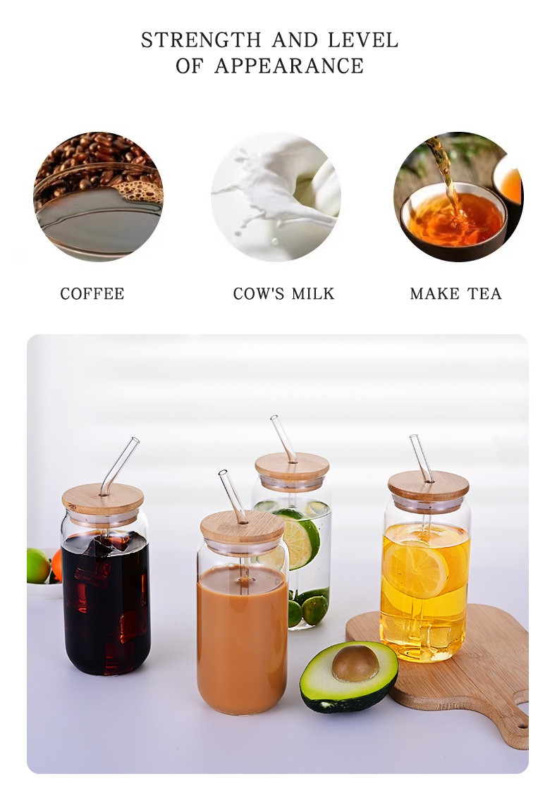 Buy Glass Cups With Bamboo Lids And Straws 16oz 18oz 20oz Can Shaped ...