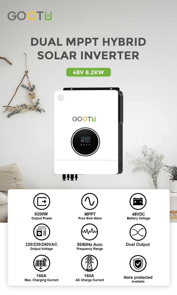Buy Gootu 8.2kw Hybrid Solar Inverter 230vac Single Phase 48v 8kva Pure ...
