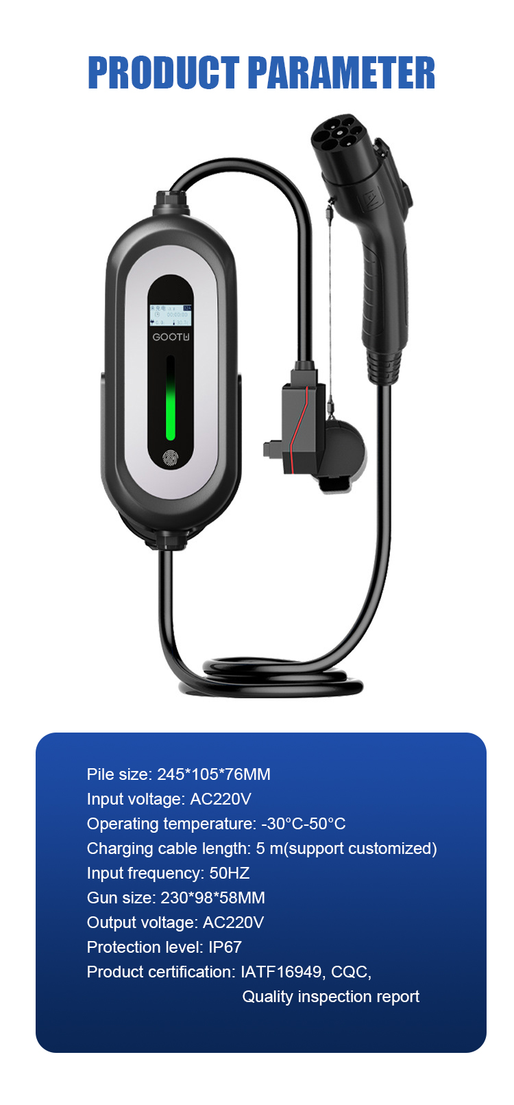 Buy Gootu Switchable Current Portable Ac 32amp 7kw Mobile Ev Charger ...