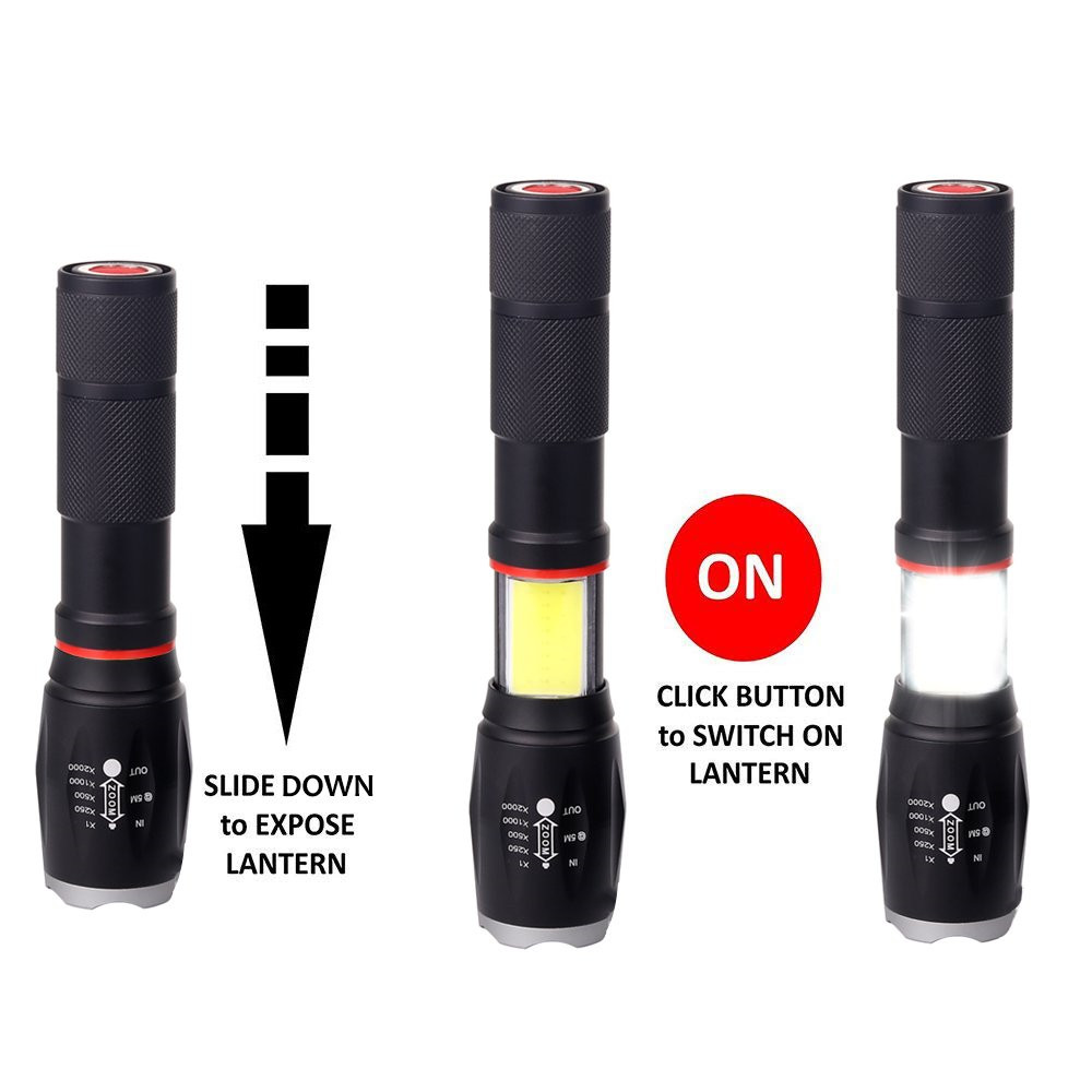 Buy High Power Red Strobe 10w 7 Lighting Modes Led Flashlight Torch, 1000lm Cob Zoom Flashlight