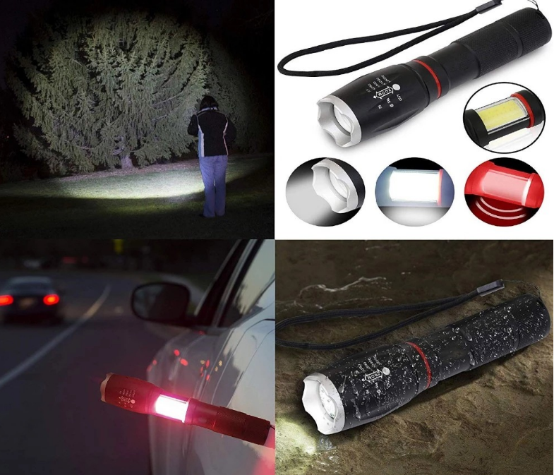 Buy High Power Red Strobe 10w 7 Lighting Modes Led Flashlight Torch, 1000lm Cob Zoom Flashlight