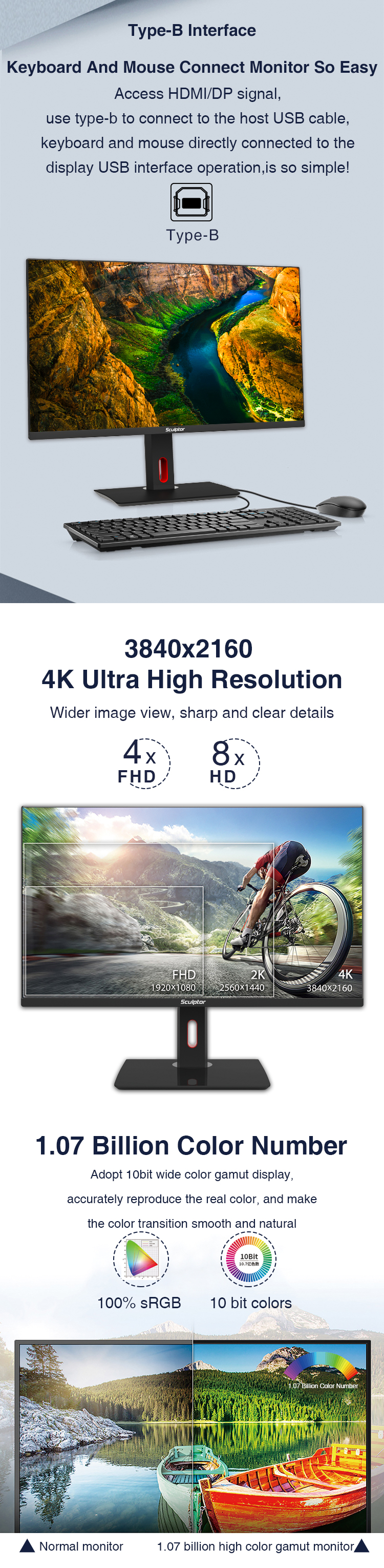 Buy High Resolution 4k Pc Computer Monitor Uhd 27 Inch Usb Typec