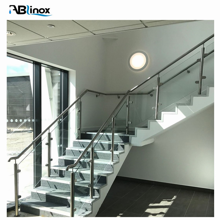 Buy Indoor Stair System Stainless Steel Column And Tempered Glass ...