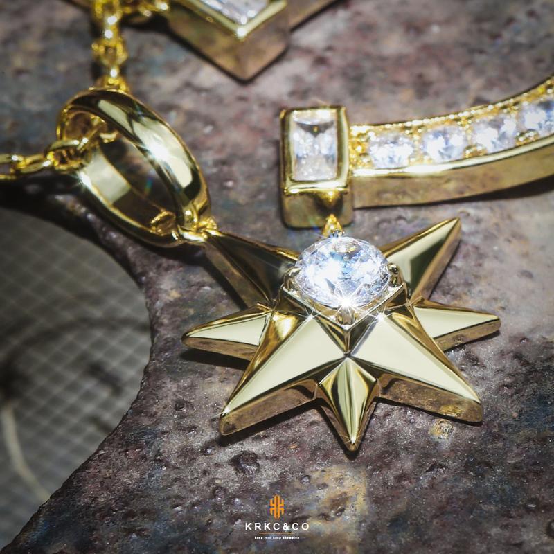 KRKC Drop Shipping From China Dainty Gold North Star Sign And Horseshoe  Pendant CZ Crystal Zircon Jewelry Long Star Necklace