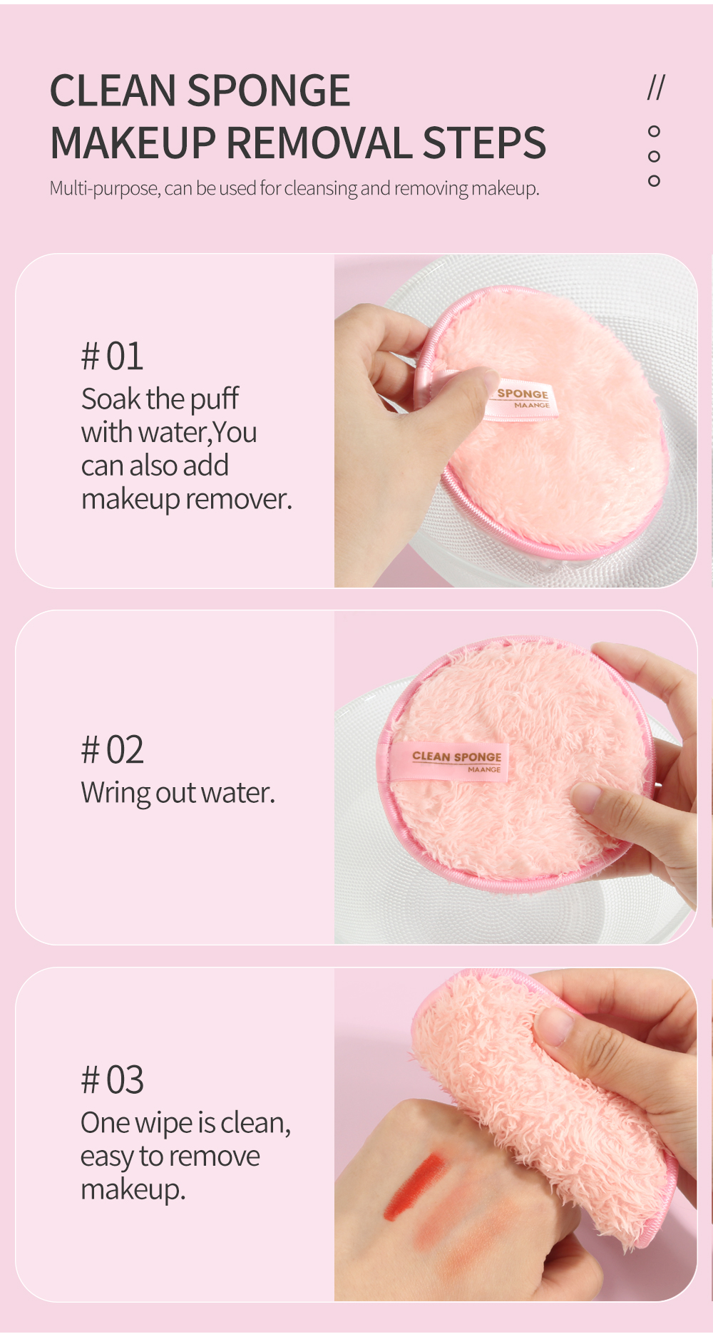 Pink Microfiber Facial Cleaner Towel Makeup Remover Face Cleansing Sponge  Puff Reusable Cosmetic Puff Cleaning Pad