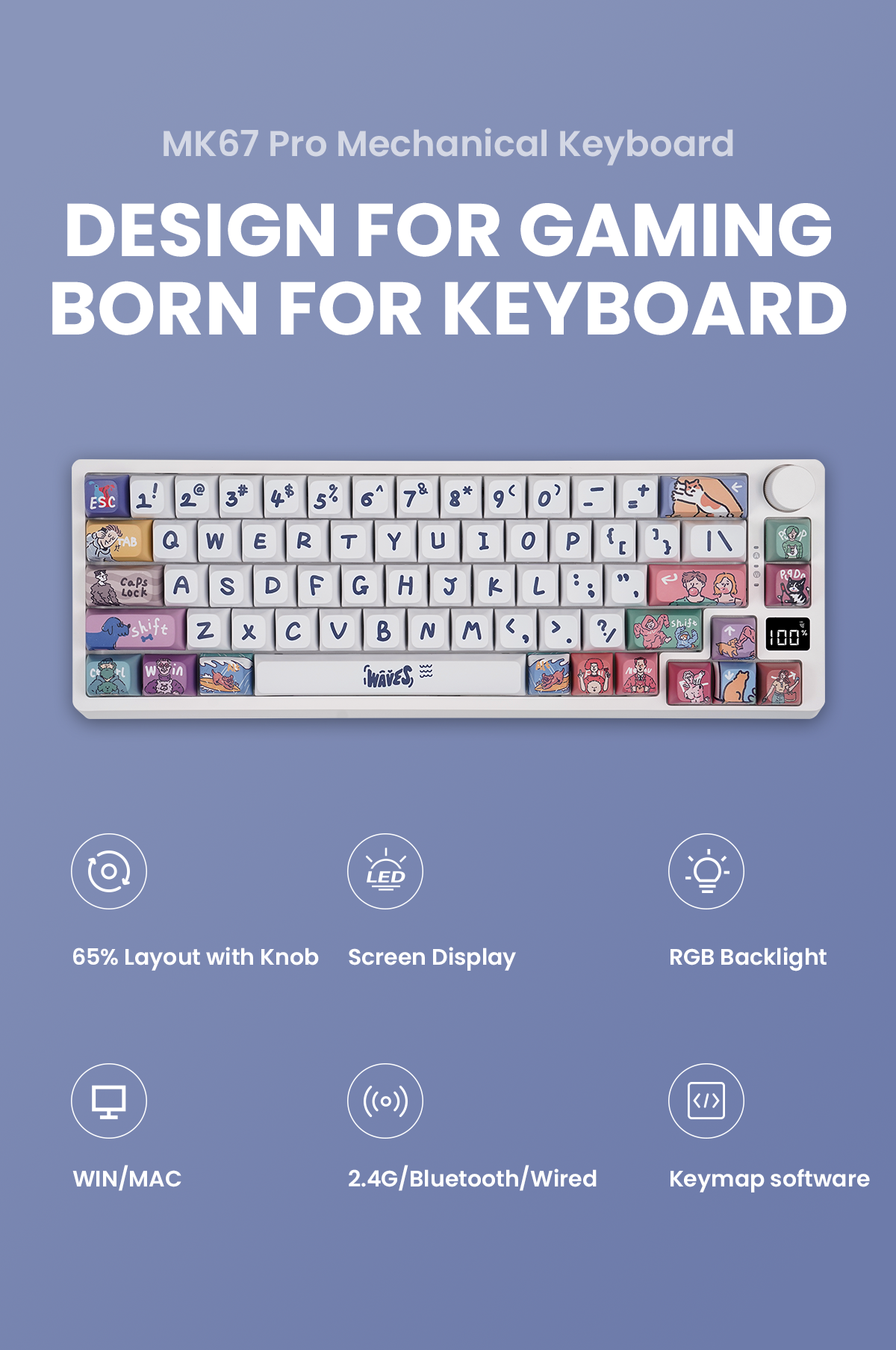 Buy Mk67 Pro 65% Rgb Gaming Keyboard,wireless 67 Keys Mechanical ...