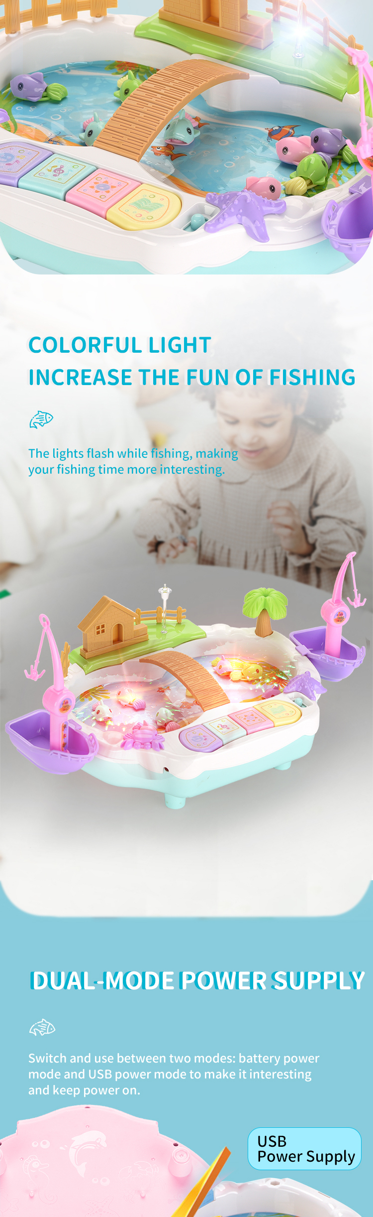 Cheap Children Electric Fishing Toy With Music Lights Magnetic