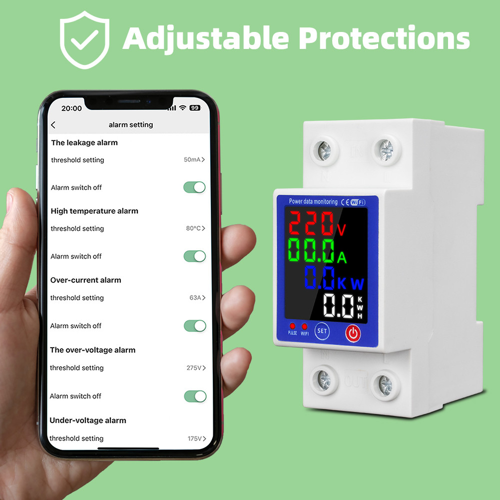 WiFi Enabled Smart Circuit Breaker With Metering Control Switch Overcurrent Protection & Wireless Connectivity Black Color - View #12