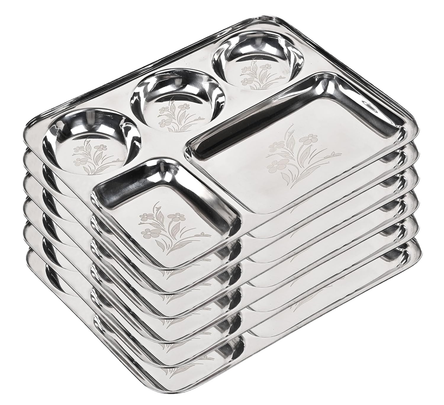Buy Stainless Steel Partition Plate 5 In1 Dinner Plate Set Of 6 ...