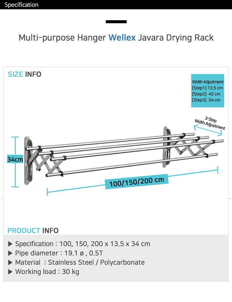 Buy Wellex - Jr4100 Javara Drying Rack Wall Mounted Drying Rack ...