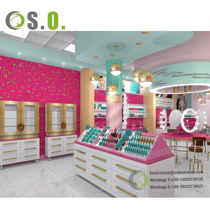 Buy Wooden Skincare Shop Interior Design Retail Makeup Display Shelf ...