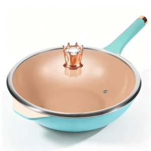 Ceramic Glaze Non-stick Wok 32cm Scratch Resistant Cooking Pan Compatible Gas Induction Stove