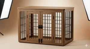 Luxury Furniture Style Dog Crate Solid Oak Wood with Black Steel Doors | Premium Wooden Pet End Table Kennel 48" x 30"