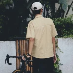 Beige Linen Blended Half Sleeve Cuban Collar Shirt