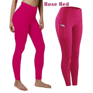 Women Heather High Waist Yoga Leggings with Side Phone Pockets Stretch Tummy Control Fitness Sports Pants