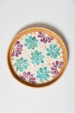 Hot Design 100% Natural Ceramic Rattan Round Tray Handwoven Serving Tray Eco-friendly Food Tray