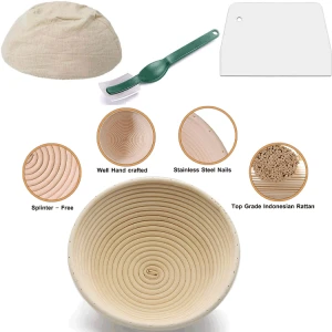 10 Inch Basket Bread Proofing Basket Baking Bowl Dough Gifts With Stainless Steel Scraper