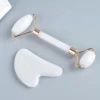 100% Natural Pure White Jade Stone Double Head Face Massage Facial Jade Roller with Gift Box