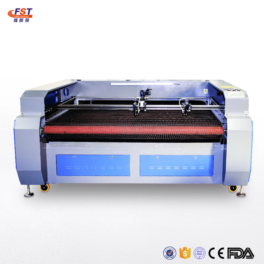 1610 double laser heads automatic feeding plush toy laser cutting printing machine price for fabric cloth textile