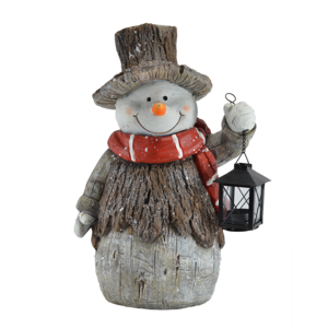 17&quot; Woodsy Snowman Holiday Resin Door Greeter w/ LED Lantern