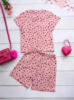2-Piece Toddler Girls Allover Dot Printed Crew Neck Short Sleeve T-Shirt Matching Short Pants Comfy Loungewear OEM Service